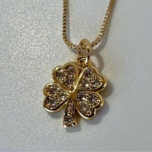 24K Gold Filled CZ 4 Leaf Clover Necklace | Lucky Pendant 18” Chain